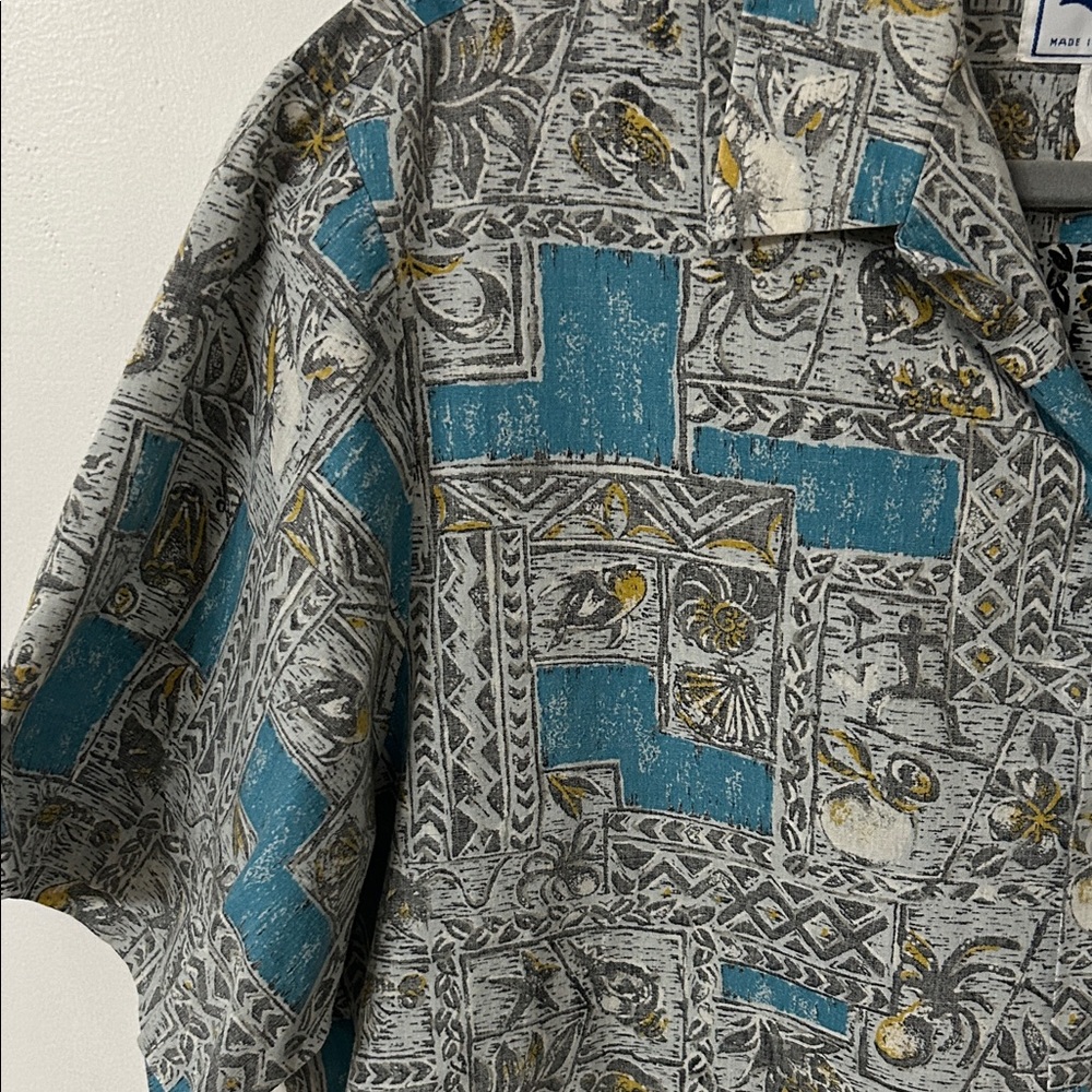 Vintage Nui Nalu Hawaiian Shirt Men's Large Teal/Gray Short-Sleeve Resort Wear - Picture 3 of 12